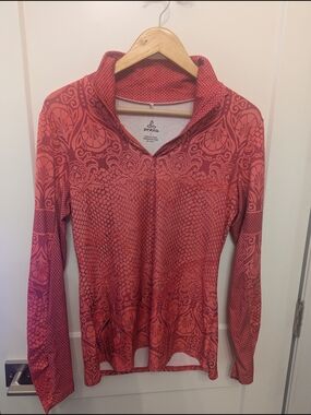 prAna Red Patterned Long Sleeve Quarter-Zip Pullover Sz L